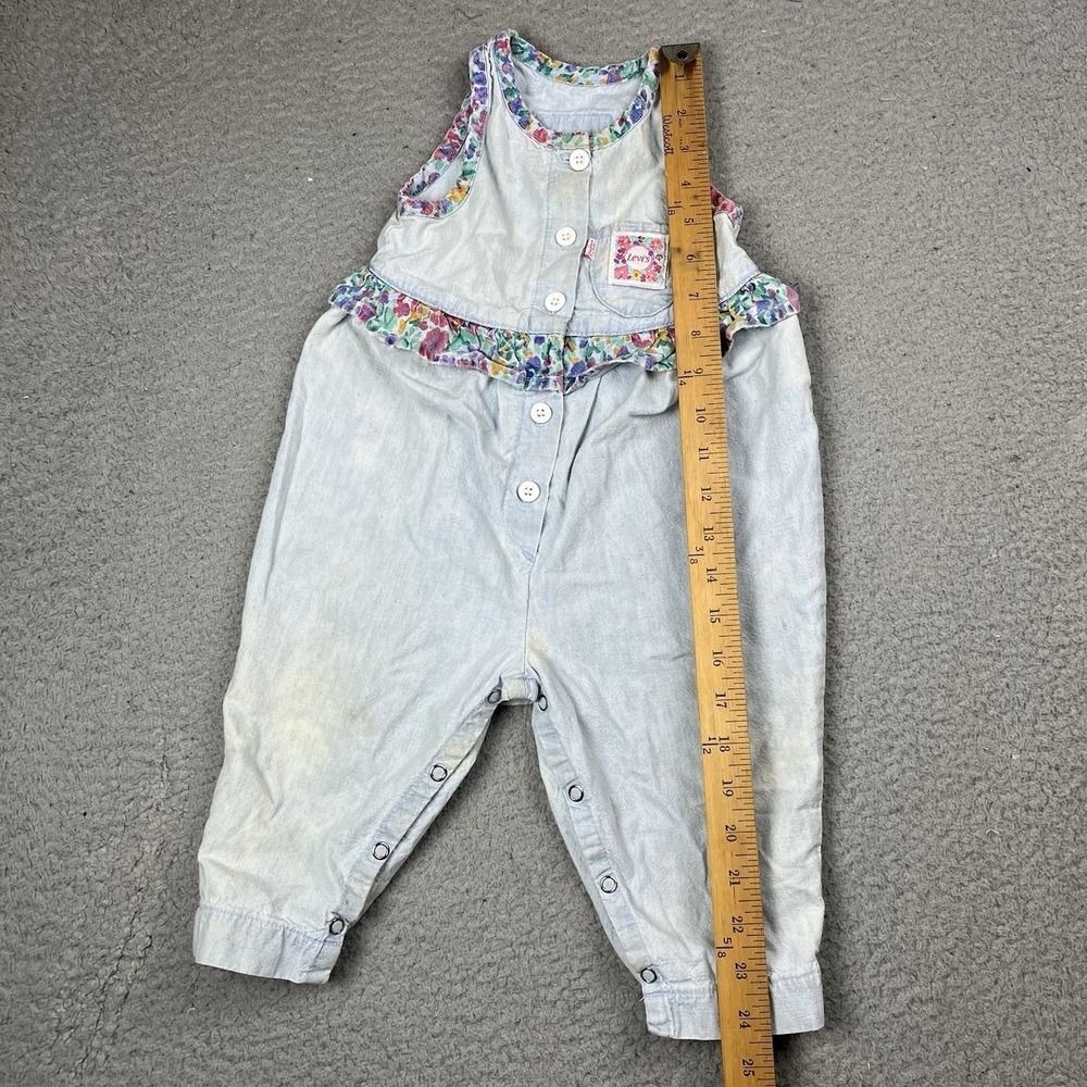 VTG 80's Levi's Denim Dress Girls Size 12M Logo Little Levi's Floral Pattern USA - Picture 15 of 15